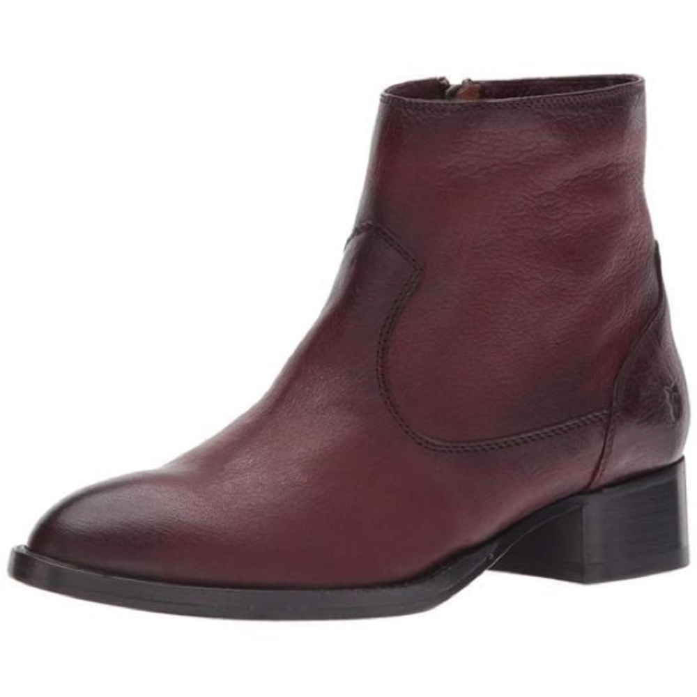 100% Authentic Frye Maroon Wine Brooke Short Inside Zip Ankle Boots 8 GUC